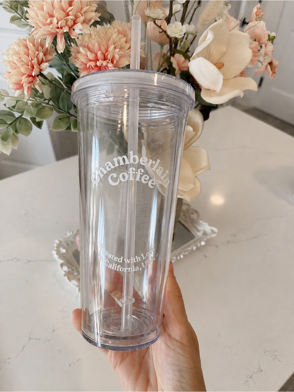 Chamberlain Coffee Transparent Tumbler 24oz with lid and straw